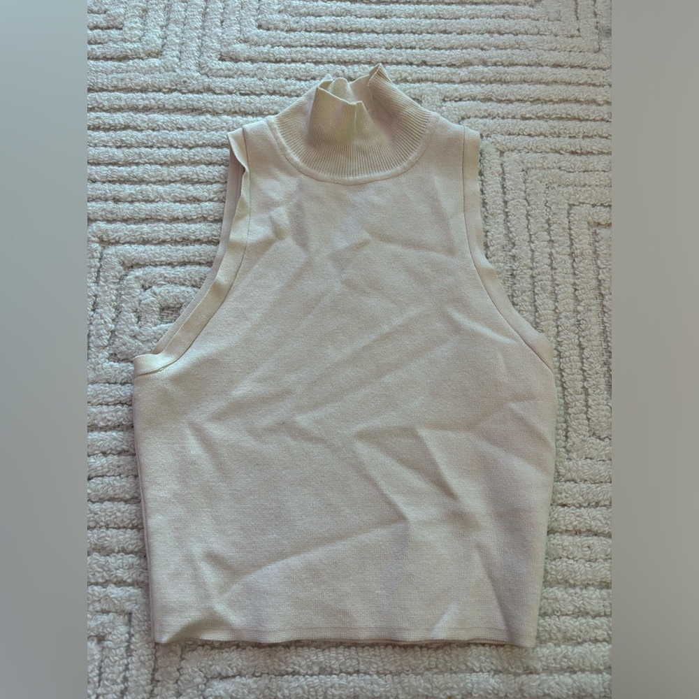 Zara tan cropped sleeveless turtleneck top